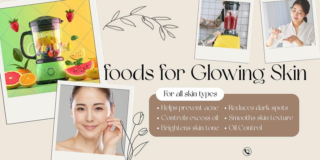 10 Foods for glowing skin Ivory And Taupe Brown Minimalist Elegant Skincare Banner Scaled
